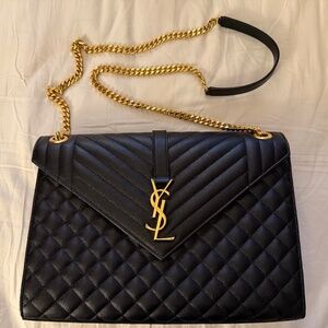 Yves Saint Laurent Grain De Poudre Textured Mixed Matelasse Triquilt Large Monog